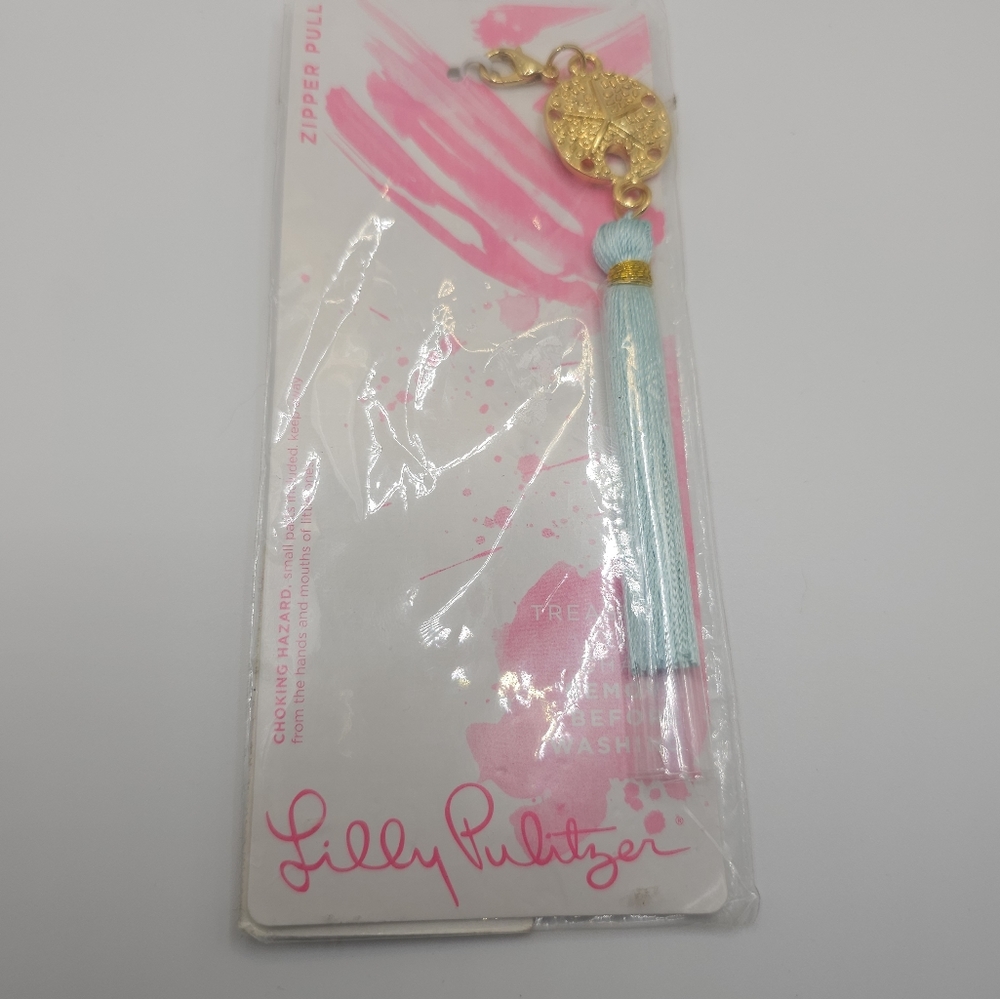 New Lilly Pulitzer Gold sand dollar  Removable Zipper Pull Charm seasalt blue